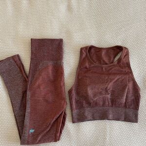 Fabletics Heathered Burnt Orange Matching Athletic Set